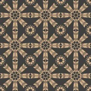 Vector damask seamless retro pattern background aboriginal arrow feather cros Stock Illustration