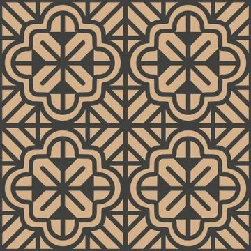 Vector damask seamless retro pattern background curve cross geometry polygon  Stock Illustration