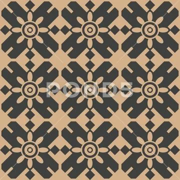 Vector damask seamless retro pattern background round curve check cross flowe Stock Illustration