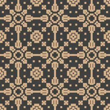 Vector damask seamless retro pattern background mosaic pixel geometry cross f 스톡 일러스트