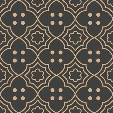 Vector damask seamless retro pattern background curve cross frame line dot fl Stock Illustration