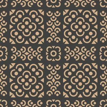 Vector damask seamless retro pattern background curve round dot cross kaleido Stock Illustration