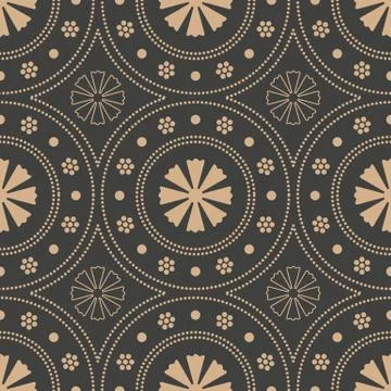 Vector damask seamless retro pattern background round botanic garden cross do Stock Illustration