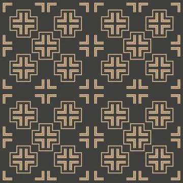 Vector damask seamless retro pattern background geometry cross frame dot line Stock Illustration