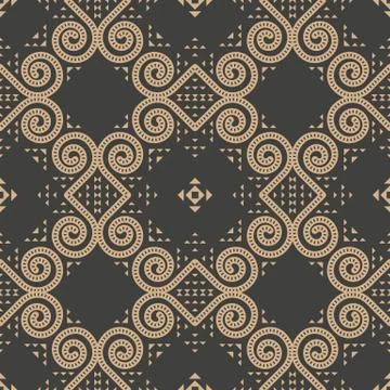 Vector damask seamless retro pattern background spiral round vortex cross fra Stock Illustration