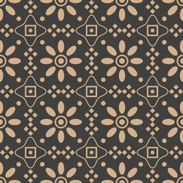 Vector damask seamless retro pattern background round curve cross frame flowe Stock Illustration