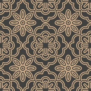 Vector damask seamless retro pattern background curve cross flower frame line Illustrazione stock