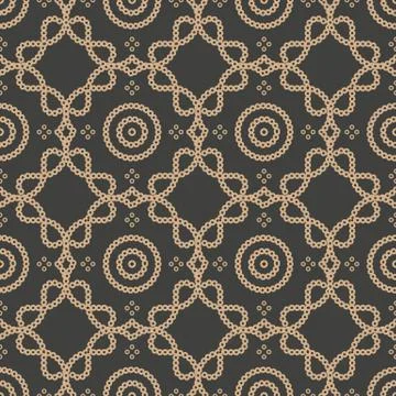 Vector damask seamless retro pattern background round curve cross dot line fr Stock Illustration