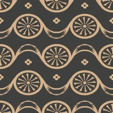 Vector damask seamless retro pattern background round curve cross flower ribb Illustrazione stock
