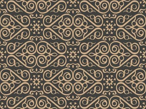 Vector damask seamless retro pattern background botanic garden spiral curve c Stock Illustration
