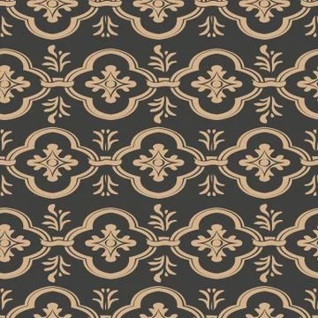 Vector damask seamless retro pattern background curve cross frame chain botan Stock Illustration