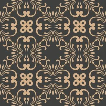 Vector damask seamless retro pattern background botanic garden spiral curve c Stock Illustration