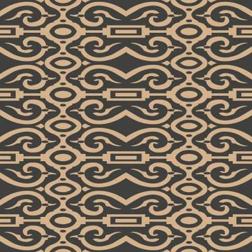 Vector damask seamless retro pattern background curve cross oriental frame ch Stock Illustration