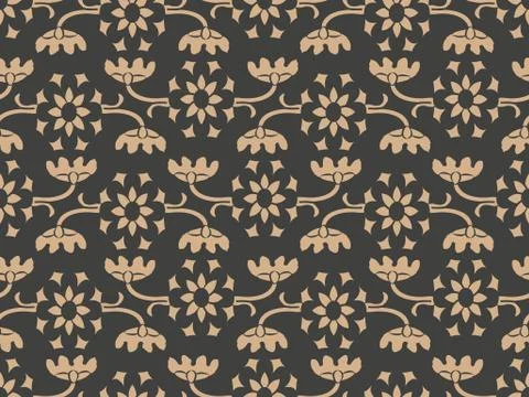 Vector damask seamless retro pattern background curve cross oreintal botanic  Stock Illustration