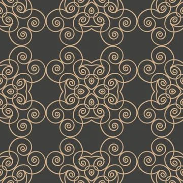 Vector damask seamless retro pattern background round vortex spiral curve cro Stock Illustration