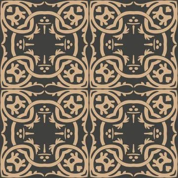 Vector damask seamless retro pattern background aboriginal curve cross plant  Stock Illustration