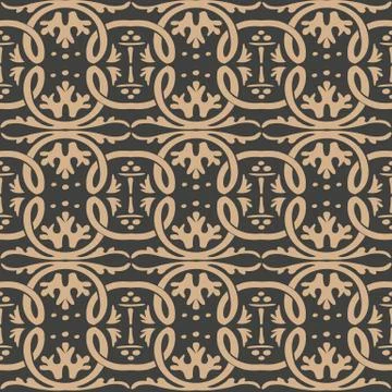 Vector damask seamless retro pattern background aboriginal curve cross plant  Illustrazione stock