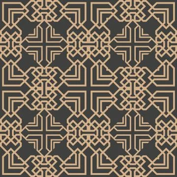 Vector damask seamless retro pattern background polygon geometry cross frame  库存插图