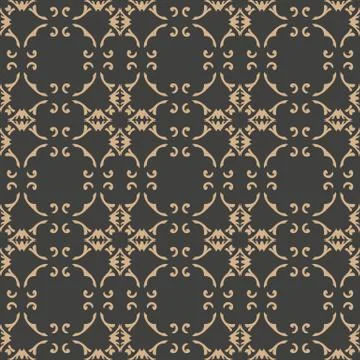 Vector damask seamless retro pattern background curve round cross frame vine  Stock Illustration