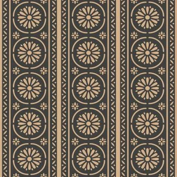 Vector damask seamless retro pattern background round curve cross frame, chai Stock Illustration