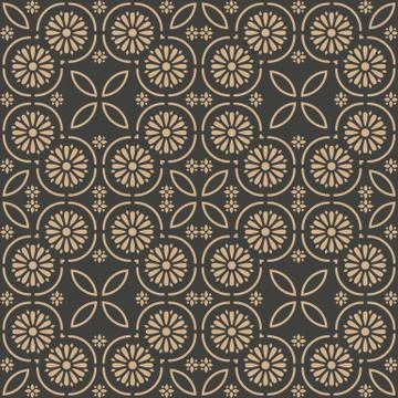 Vector damask seamless retro pattern background round curve cross frame, chai イラスト素材