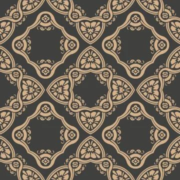 Vector damask seamless retro pattern background round oval curve cross botani 스톡 일러스트