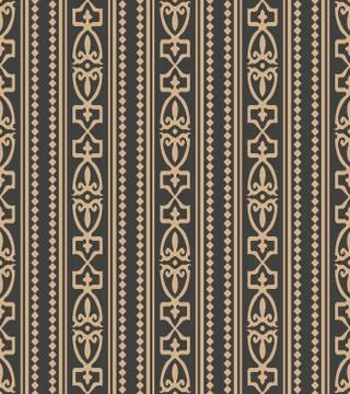 Vector damask seamless retro pattern background curve cross geometry frame ch 库存插图