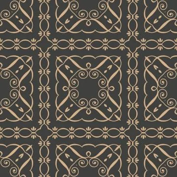 Vector damask seamless retro pattern background spiral curve vortex cross fra Stock Illustration