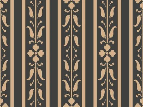 Vector damask seamless retro pattern background curve cross leaf flower vine  Stock Illustration