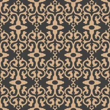 Vector damask seamless retro pattern background spiral curve cross frame chai Stock Illustration