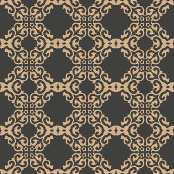 Vector damask seamless retro pattern background spiral curve cross frame chai Stock Illustration