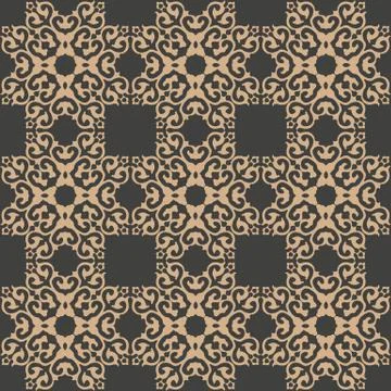 Vector damask seamless retro pattern background spiral curve cross frame chai Stock Illustration