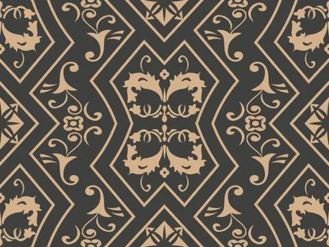 Vector damask seamless retro pattern background polygon geometry curve cross  Illustrazione stock