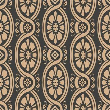 Vector damask seamless retro pattern background round oval spiral curve cross Stock Illustration