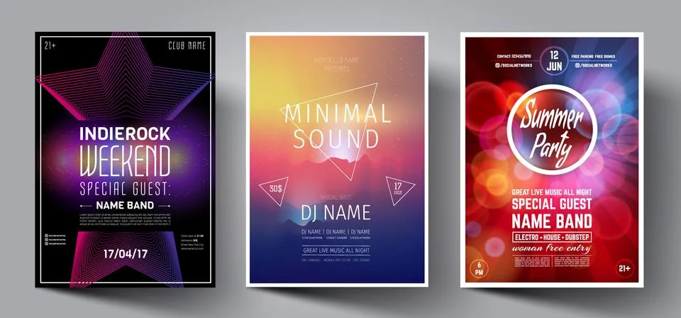 Vector Dance Club Night Summer Party Flyer Brochure Layout Template Stock Illustration