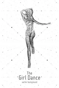 Vector dancing girl constructed with lines and particles. Elegant slow dancin Stock Illustration