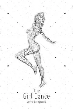Vector dancing girl constructed with lines and particles. Elegant slow dancin Stock Illustration