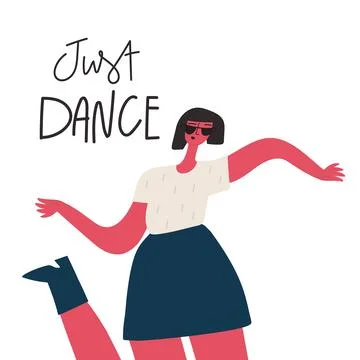 Vector Dancing girl, dynamic movements, funny cartoon character woman イラスト素材