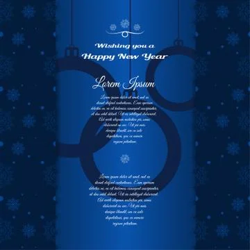 Vector dark blue poster to Happy New Year with silhouette of Christmas balls, Stock Illustration