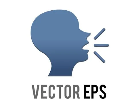 Vector dark blue silhouette of speaking person head icon with lines demonstra Stock Illustration