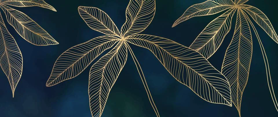 Vector dark blue tropical luxury illustration with golden palm leaves Stock Illustration