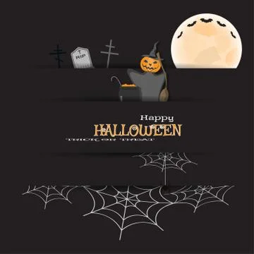 Vector dark gray paper poster with slots for Halloween holiday with full moon Stock Illustration