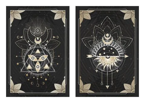 Vector dark illustrations with sacred geometry symbols Stock Illustration