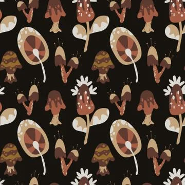 Vector dark naive cute mushrooms seamless pattern Illustrazione stock