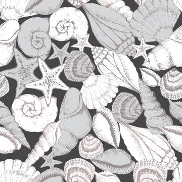 Vector dark pastel seashells texture background seamless pattern print Stock Illustration