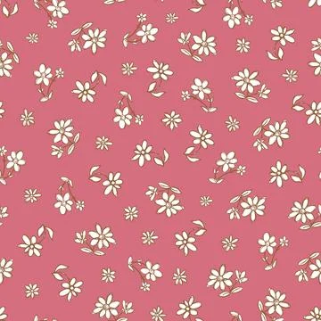Vector dark pink hand drawn flowers repeat pattern. Suitable for gift wrap,.. Stock Illustration