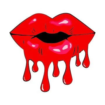 Vector dark red dripping lips melting glossy lipstick design Stock Illustration