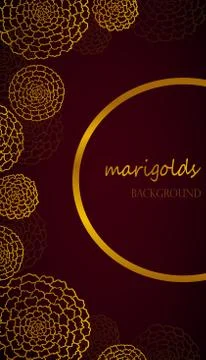 Vector dark red flyer with golden marigolds Stock Illustration