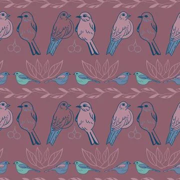 Vector dark red geometric bird leaf seamless background pattern. 스톡 일러스트