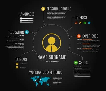 Vector dark resume web infographic template. Stock-Illustration